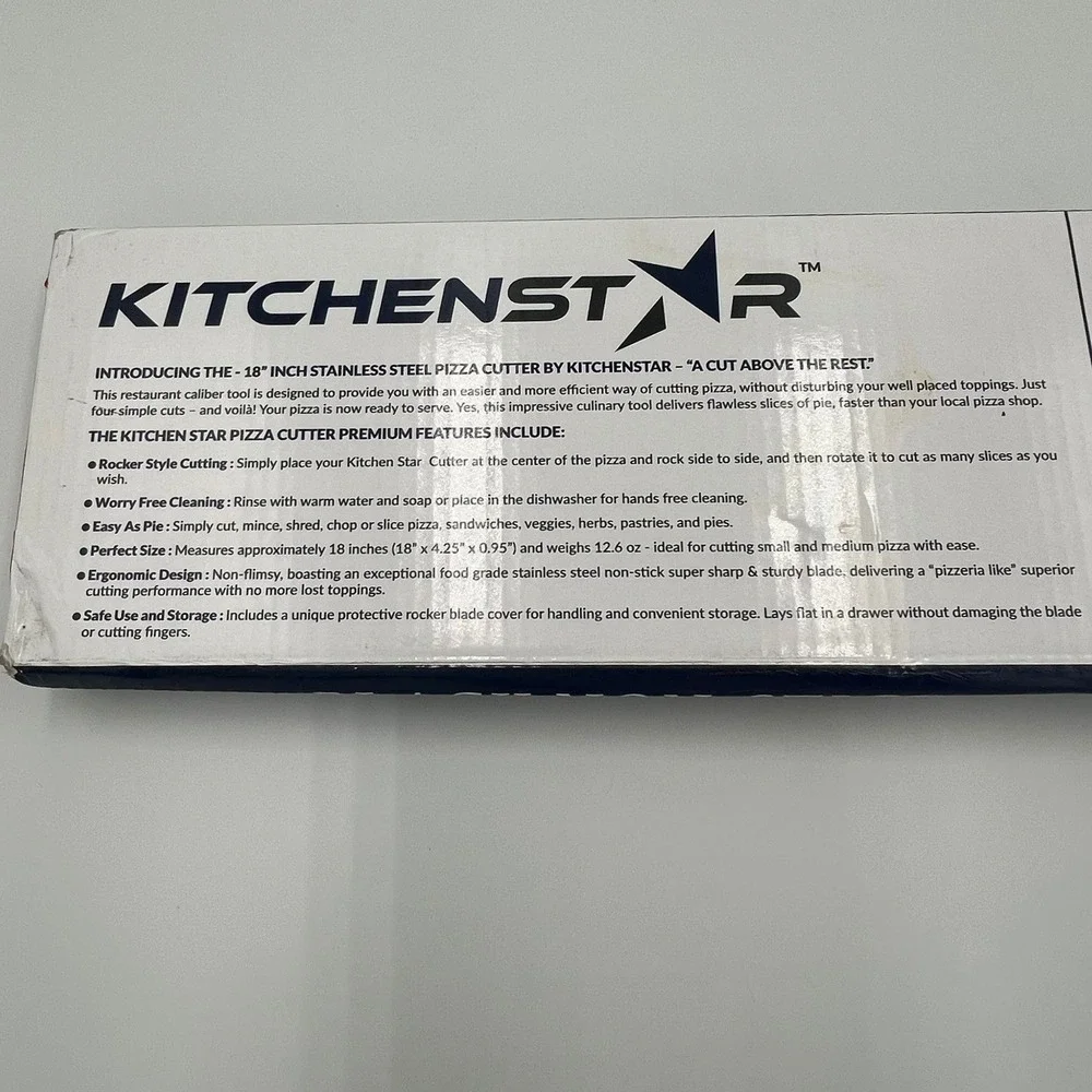 KitchenStar Pizza Cutter Rocker Blade 18in Black Nonstick Stainless New